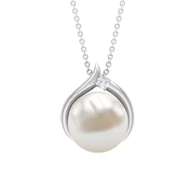 11 CT Bead Set Freshwater Pearl Solitaire Pendant with Diamond