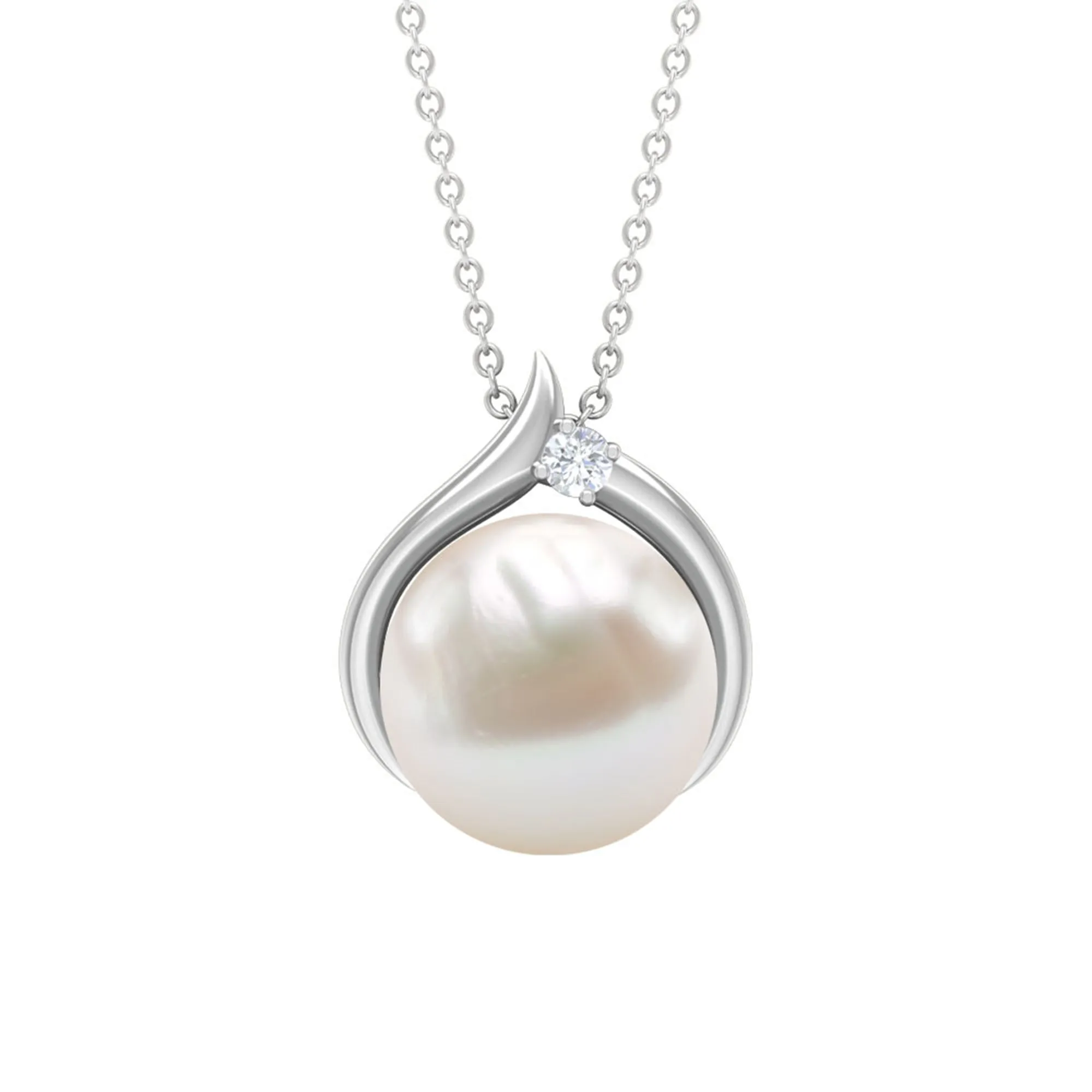 11 CT Bead Set Freshwater Pearl Solitaire Pendant with Diamond