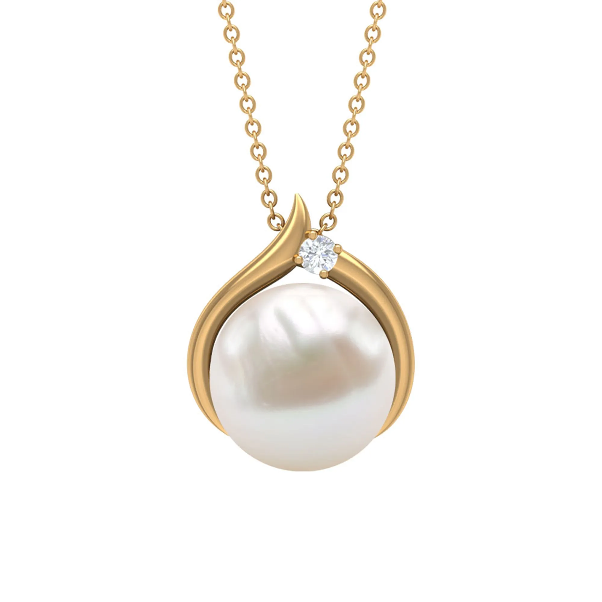 11 CT Bead Set Freshwater Pearl Solitaire Pendant with Diamond