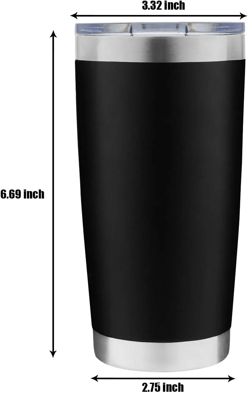 12 pack 20 OZ Double Wall Stainless Steel Vacuum Insulated Tumbler Coffee Travel Mug With Lid, Durable Powder Coated Insulated Coffee Cup for Cold & Hot Drinks (Black, 12 pack)