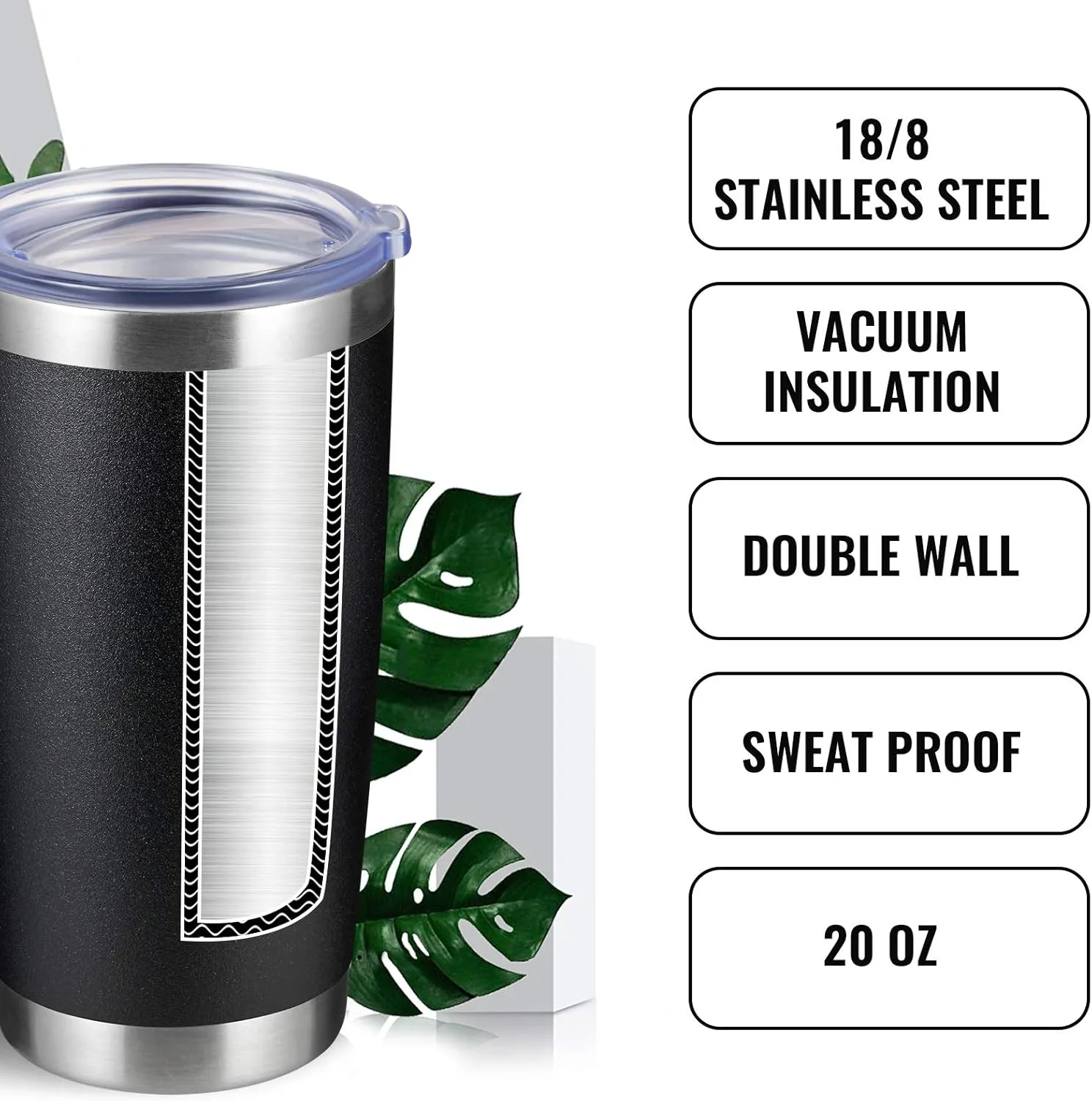 12 pack 20 OZ Double Wall Stainless Steel Vacuum Insulated Tumbler Coffee Travel Mug With Lid, Durable Powder Coated Insulated Coffee Cup for Cold & Hot Drinks (Black, 12 pack)