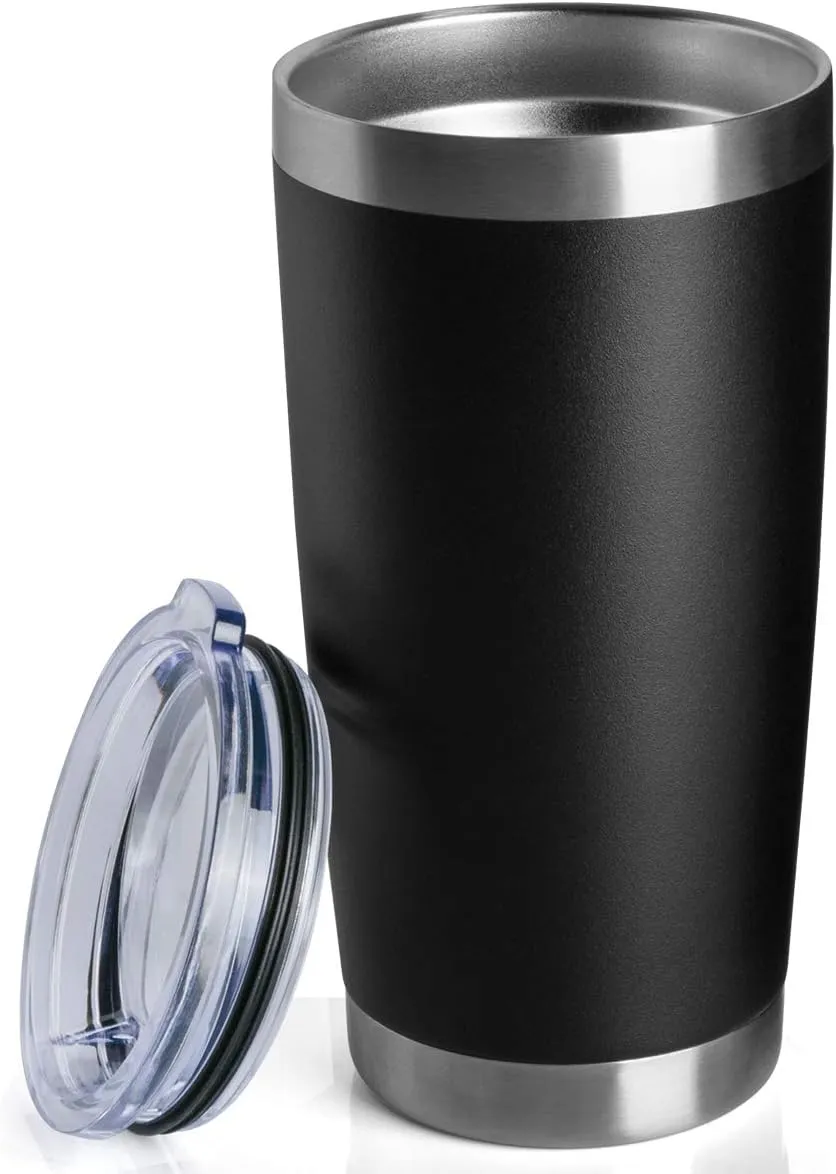 12 pack 20 OZ Double Wall Stainless Steel Vacuum Insulated Tumbler Coffee Travel Mug With Lid, Durable Powder Coated Insulated Coffee Cup for Cold & Hot Drinks (Black, 12 pack)