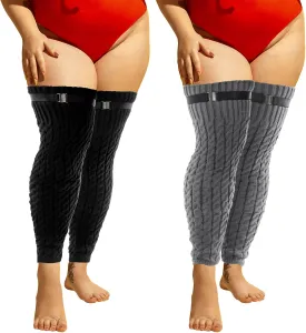 2 Pairs Plus Size Thigh High Socks, Womens Knee High Socks - Extra Long & Thick Over the Knee Stockings