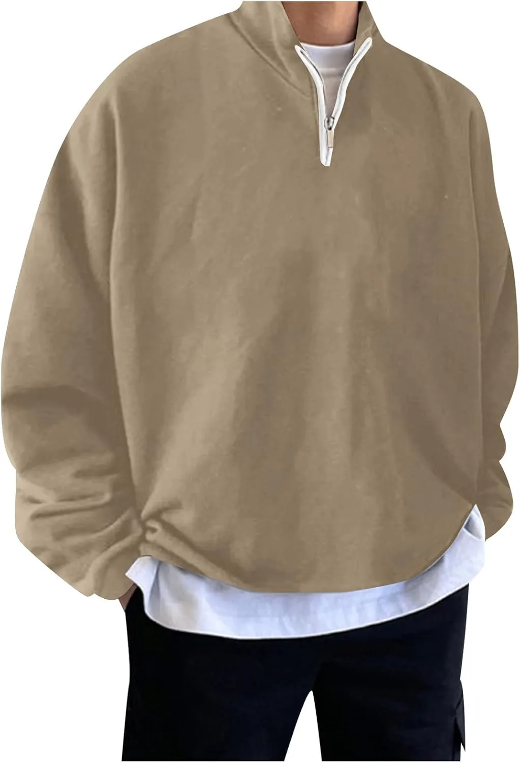 Adult 1/4 Zip Sweatshirt Loose Fit Track Quarter-Zip Pullover Sweatshirt Fall Winter Lightweight Long Sleeve T-Shirt for Men