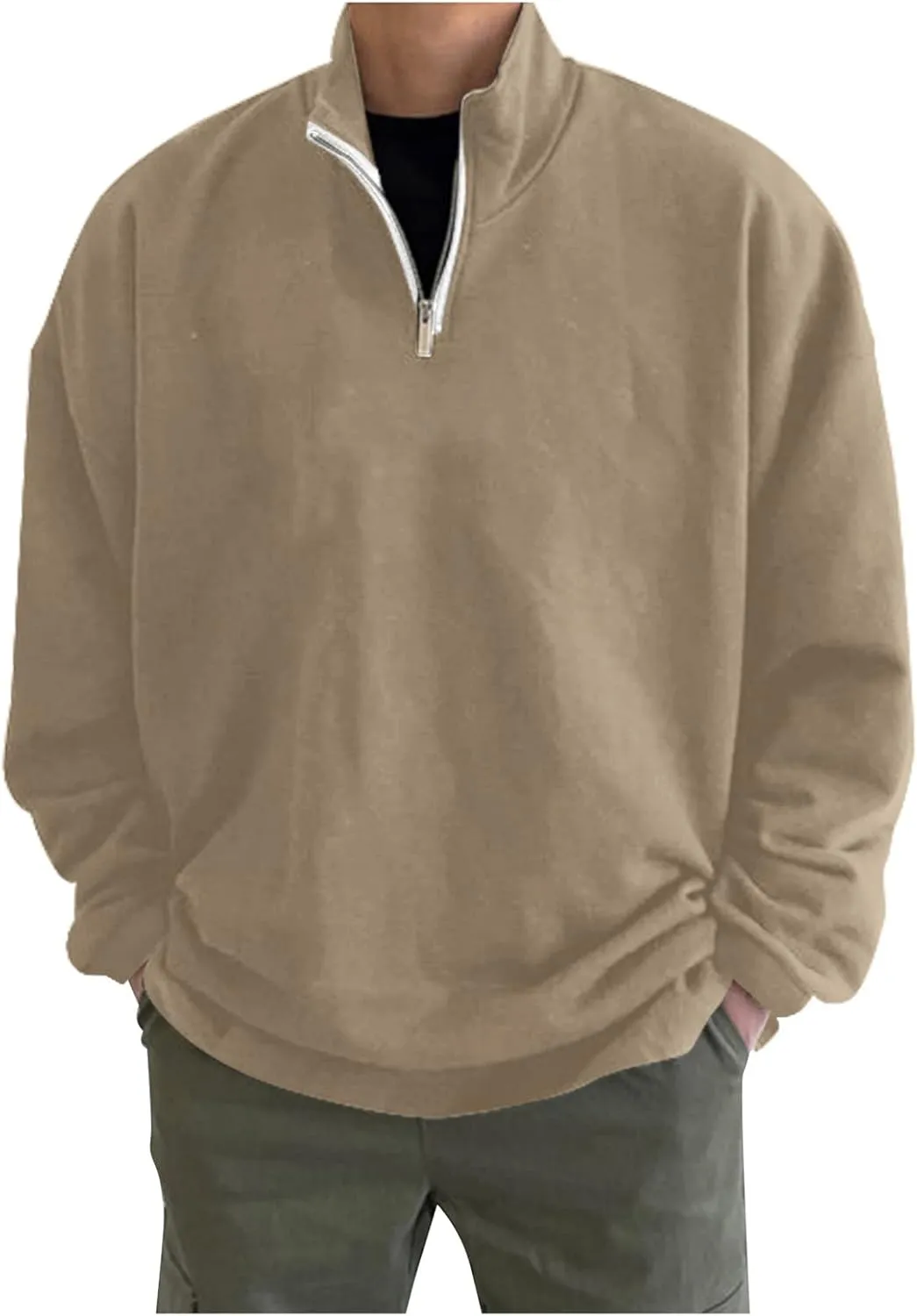 Adult 1/4 Zip Sweatshirt Loose Fit Track Quarter-Zip Pullover Sweatshirt Fall Winter Lightweight Long Sleeve T-Shirt for Men