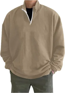 Adult 1/4 Zip Sweatshirt Loose Fit Track Quarter-Zip Pullover Sweatshirt Fall Winter Lightweight Long Sleeve T-Shirt for Men