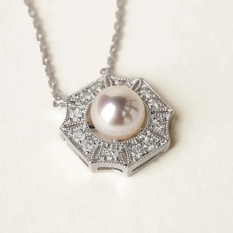 Akoya Pearl Necklace 18K White Gold Diamond Necklace