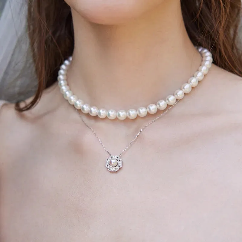 Akoya Pearl Necklace 18K White Gold Diamond Necklace