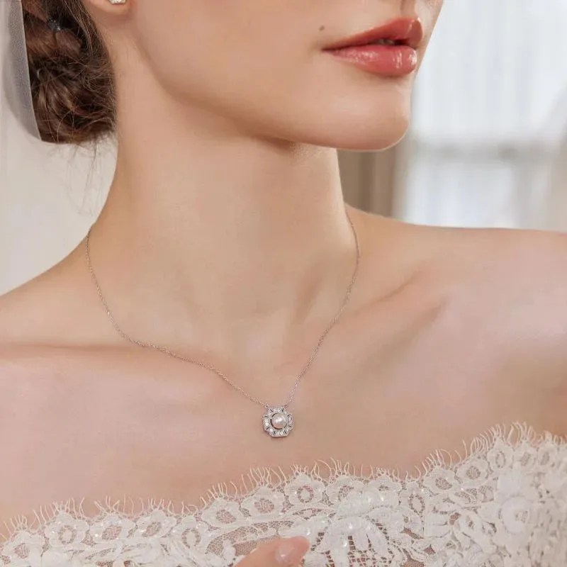 Akoya Pearl Necklace 18K White Gold Diamond Necklace