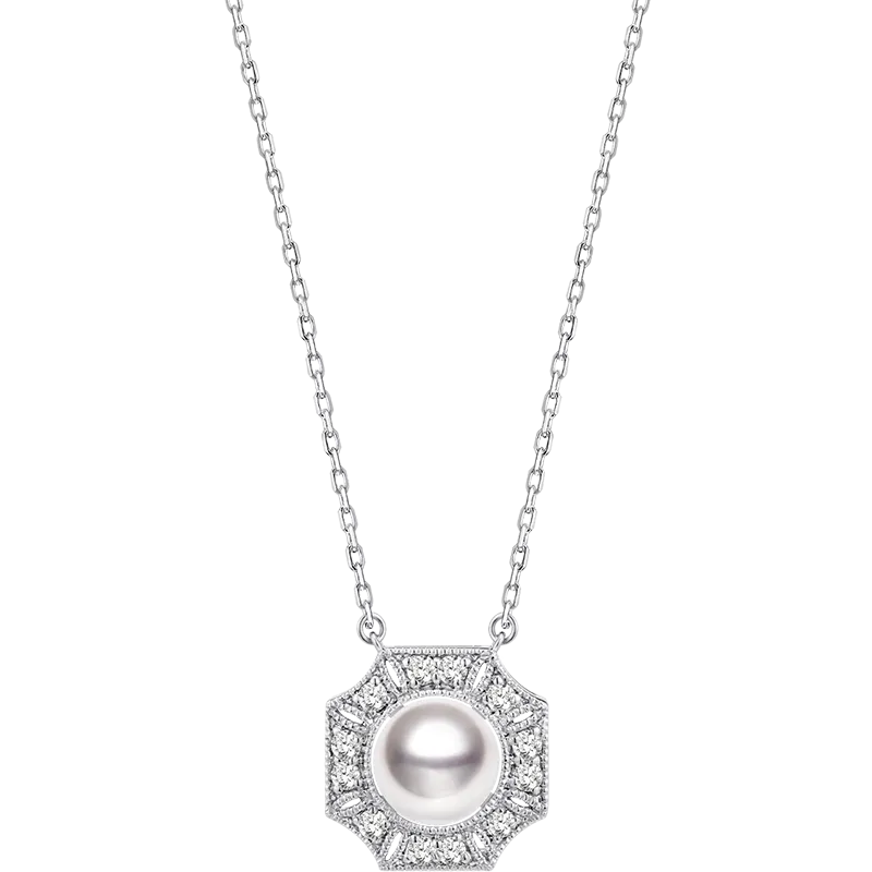 Akoya Pearl Necklace 18K White Gold Diamond Necklace