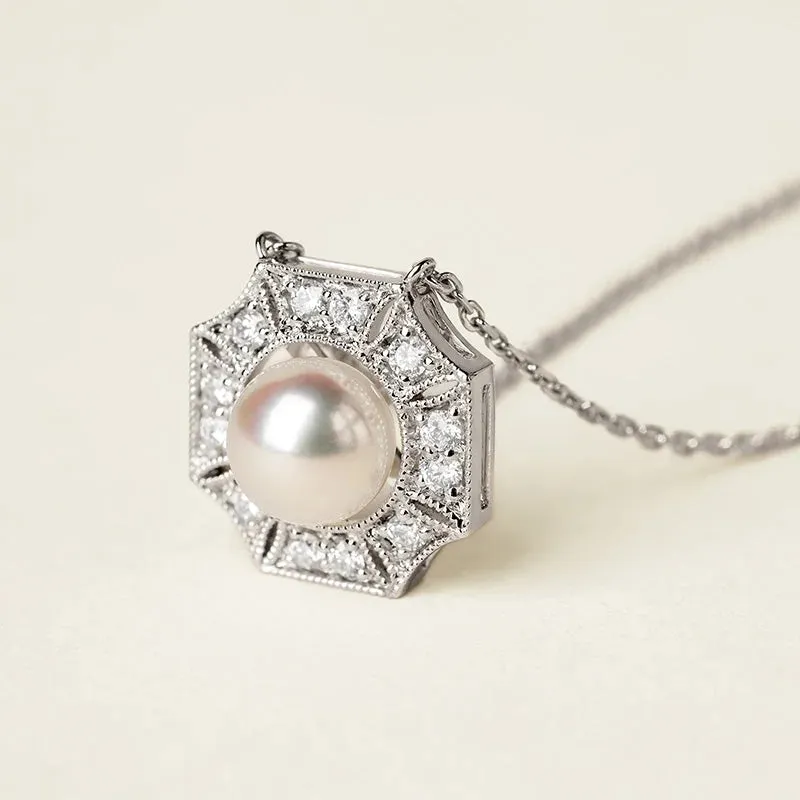 Akoya Pearl Necklace 18K White Gold Diamond Necklace