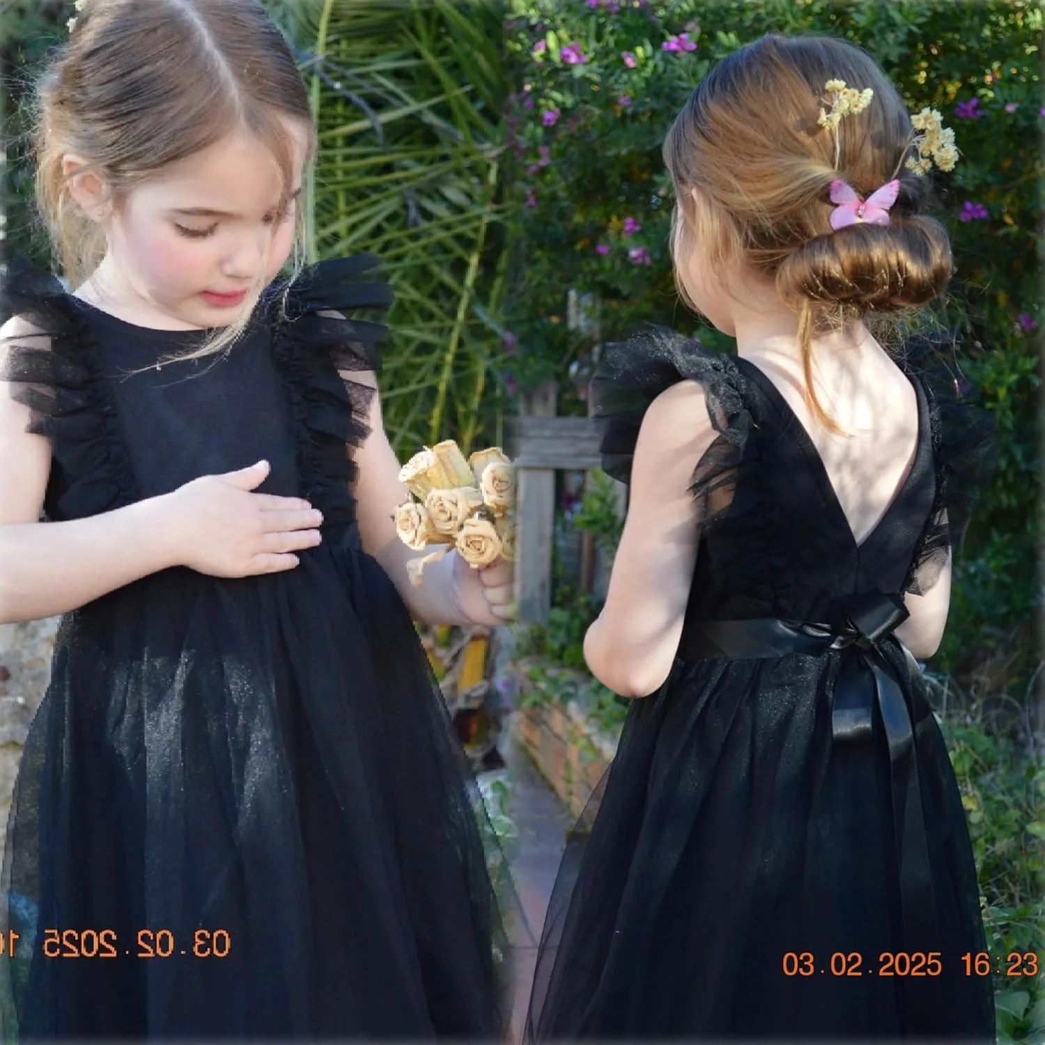 Arshiner Toddler Dress Summer Ruffle Sleeve V-Back Tie Waist Flower Girl Dresses Wedding Tulle Outfit 2-8Y