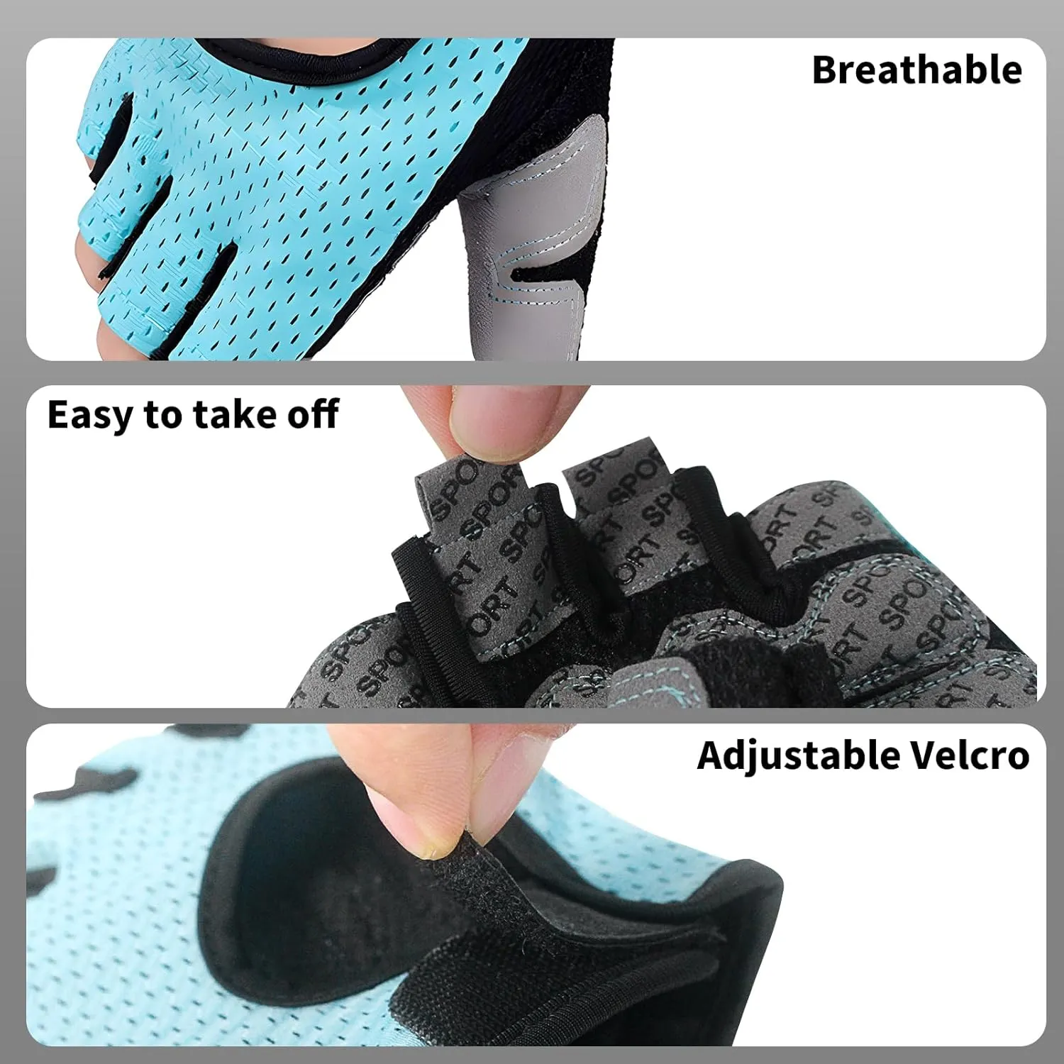 Bike Gloves for Men Women Cycling, Fingerless Breathable Bicycle Biking Gloves Anti-Slip Shock Absorbing Padded for Workout Weightlifting Fitness Training MTB Road Biking
