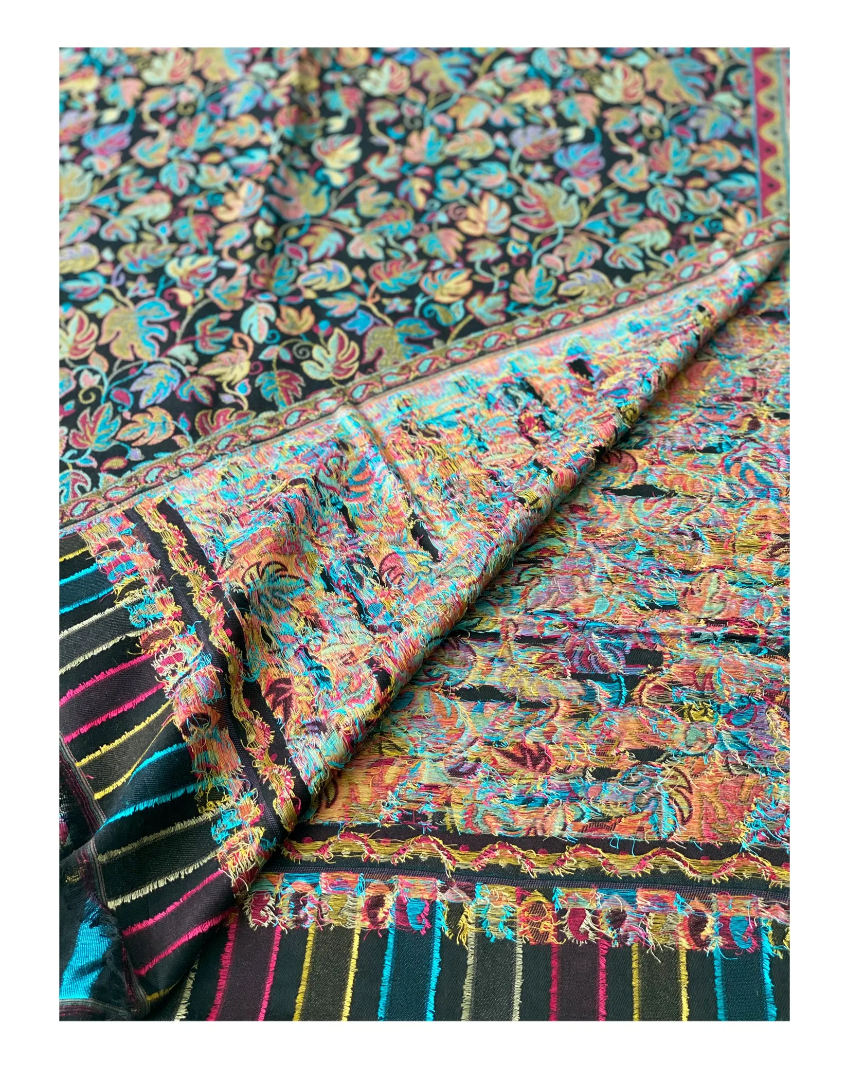 Black Modal Colorful Kani Shawl
