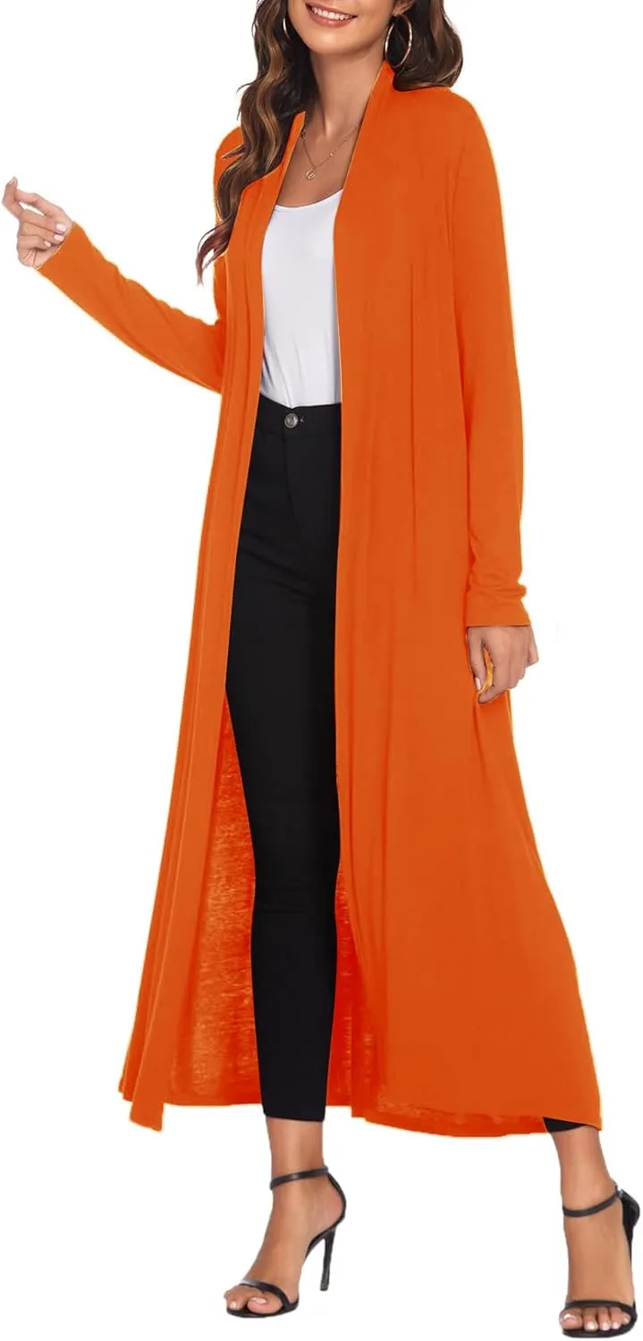 Bluetime Women Floor Length Open Front Cardigan Lightweight Long Sleeve Maxi Duster with Pockets (S-3XL)