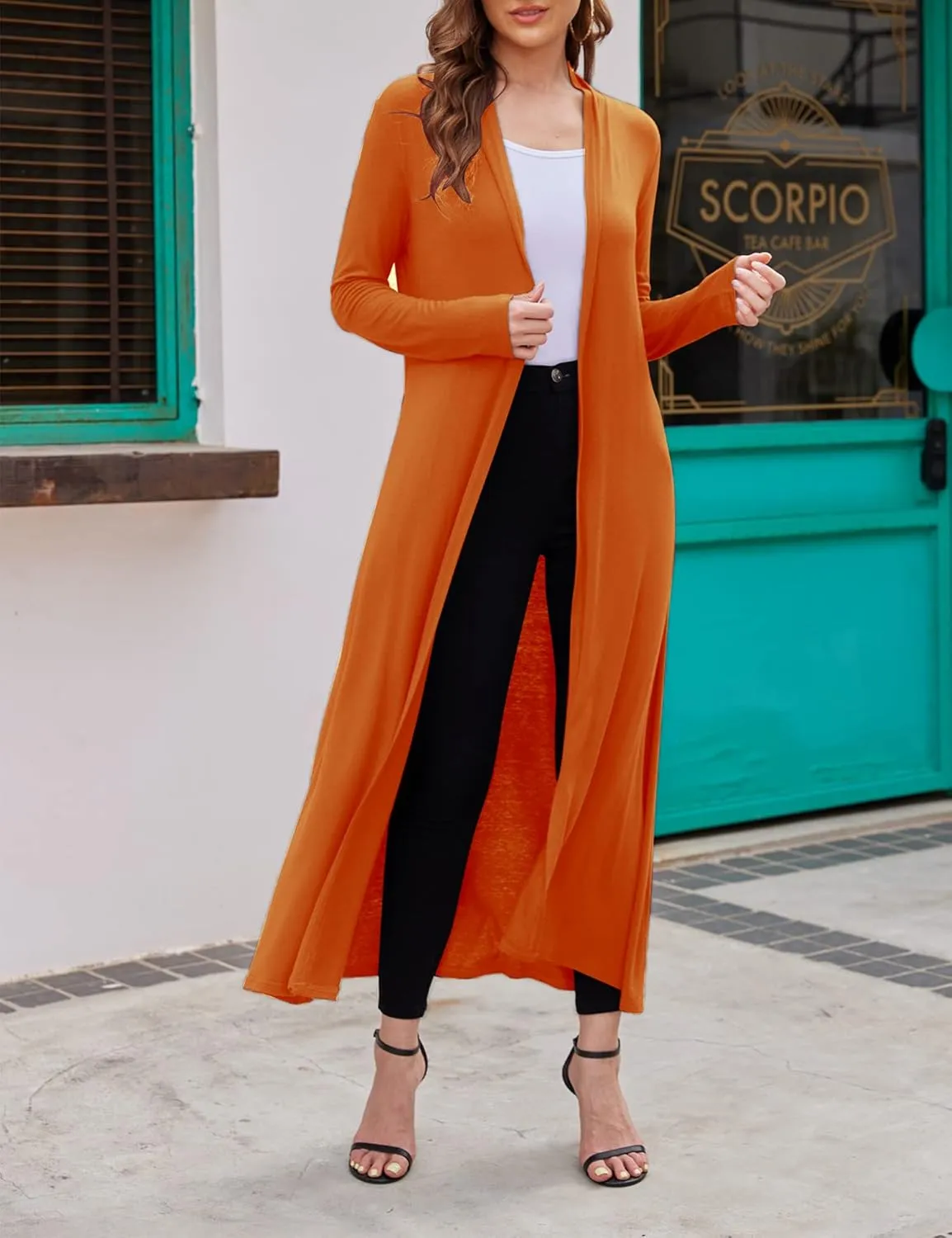 Bluetime Women Floor Length Open Front Cardigan Lightweight Long Sleeve Maxi Duster with Pockets (S-3XL)