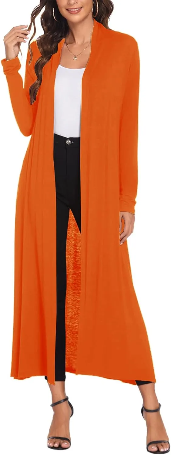 Bluetime Women Floor Length Open Front Cardigan Lightweight Long Sleeve Maxi Duster with Pockets (S-3XL)