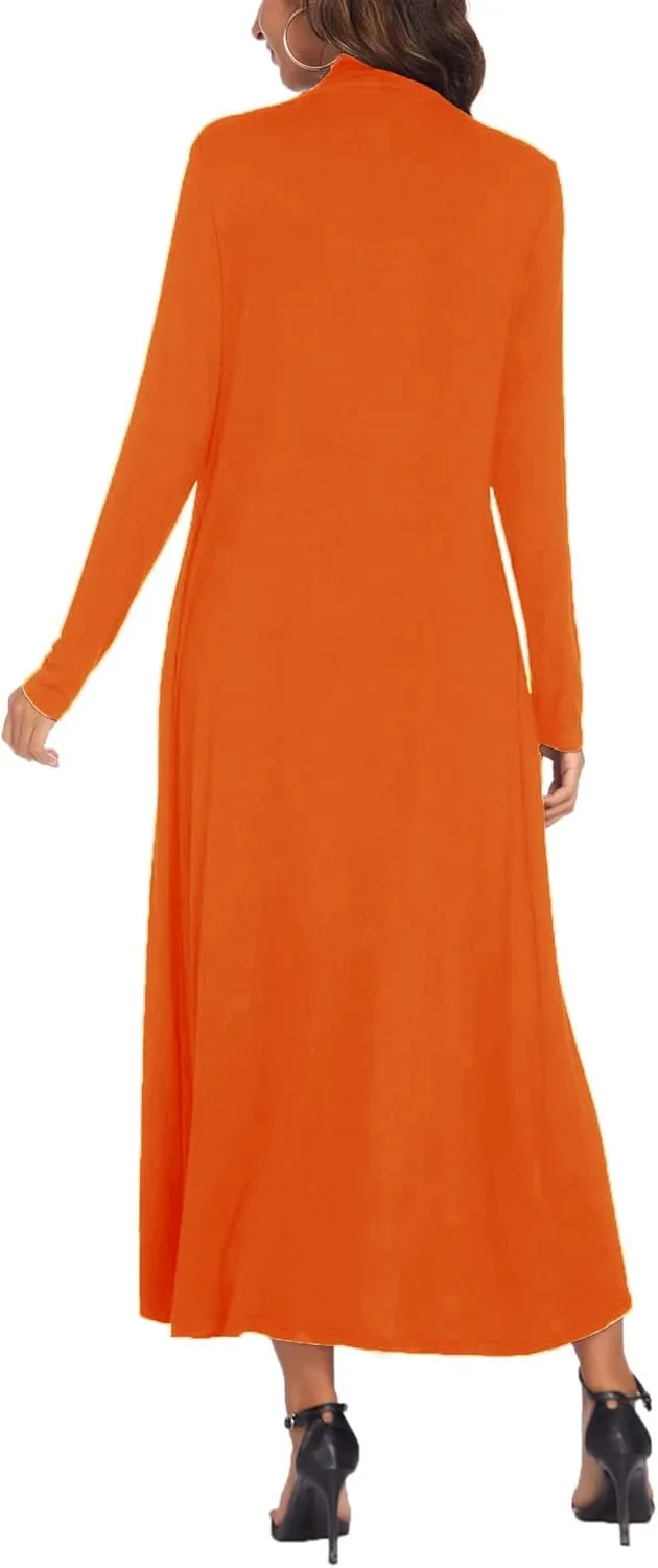 Bluetime Women Floor Length Open Front Cardigan Lightweight Long Sleeve Maxi Duster with Pockets (S-3XL)