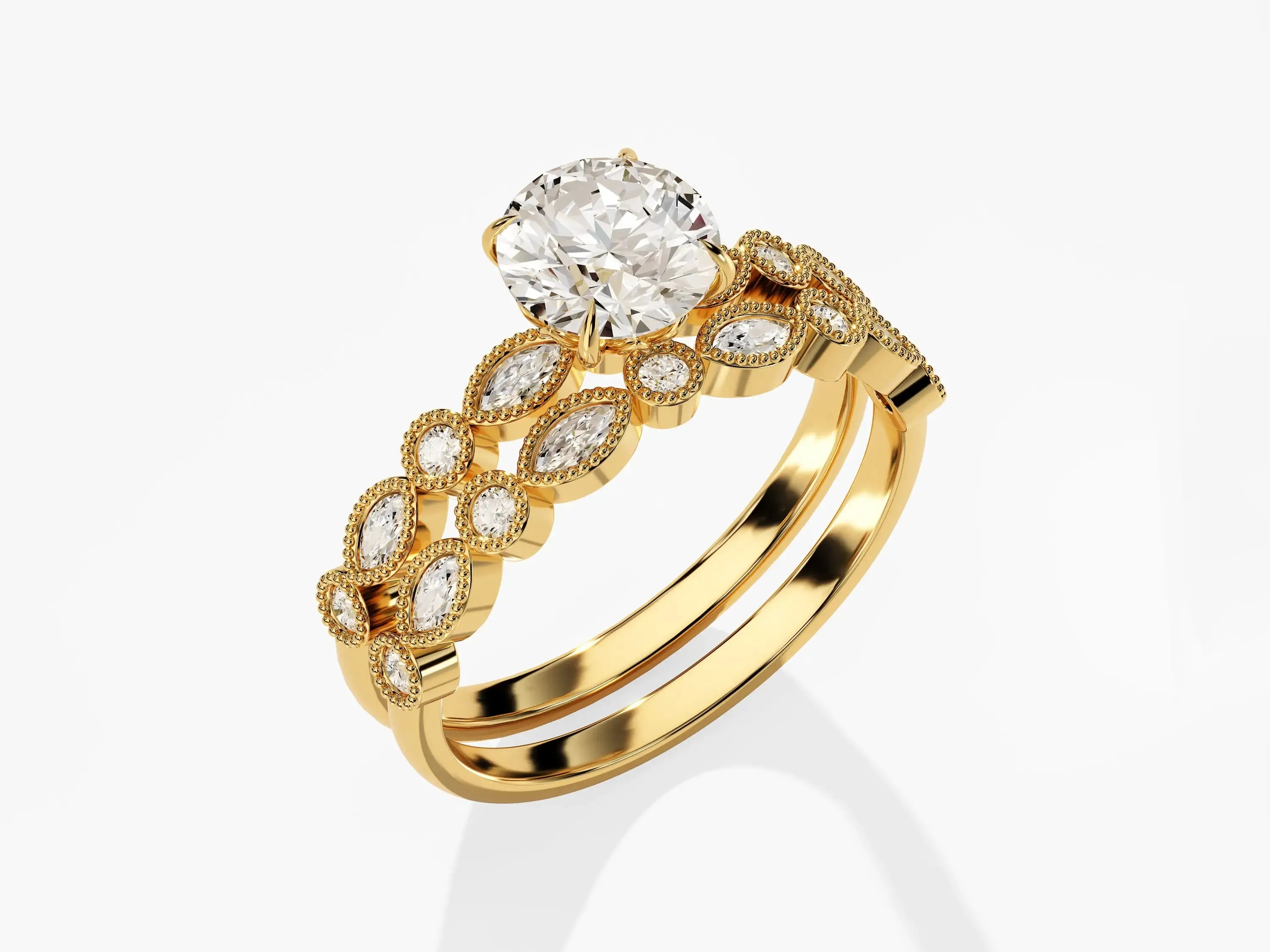 Bridal Set Vintage Wedding Band Set with Unique Moissanite Engagement Ring for Women