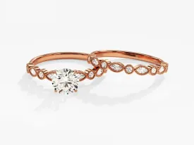 Bridal Set Vintage Wedding Band Set with Unique Moissanite Engagement Ring for Women