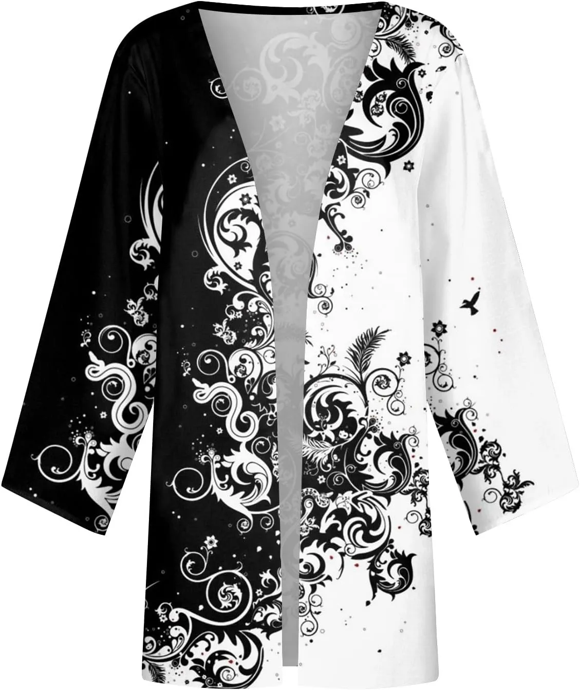 Cardigan Sweater for Womens Retro Print 3/4 Sleeve Blouse Tops Coat Casual Duster Cardigans Lightweight Jackets
