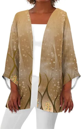 Cardigan Sweater for Womens Retro Print 3/4 Sleeve Blouse Tops Coat Casual Duster Cardigans Lightweight Jackets