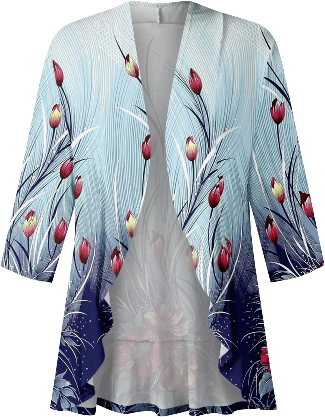 Cardigans for Women 2025 Retro Print Lightweight Cardigans Casual Duster Jackets 3/4 Sleeve Blouse Tops Coat