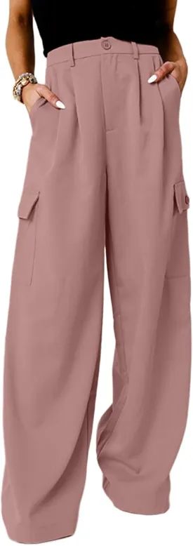 Dokotoo Womens High Waisted Wide Leg Cargo Pants Baggy Casual Trendy Work Pants with 4 Pockets