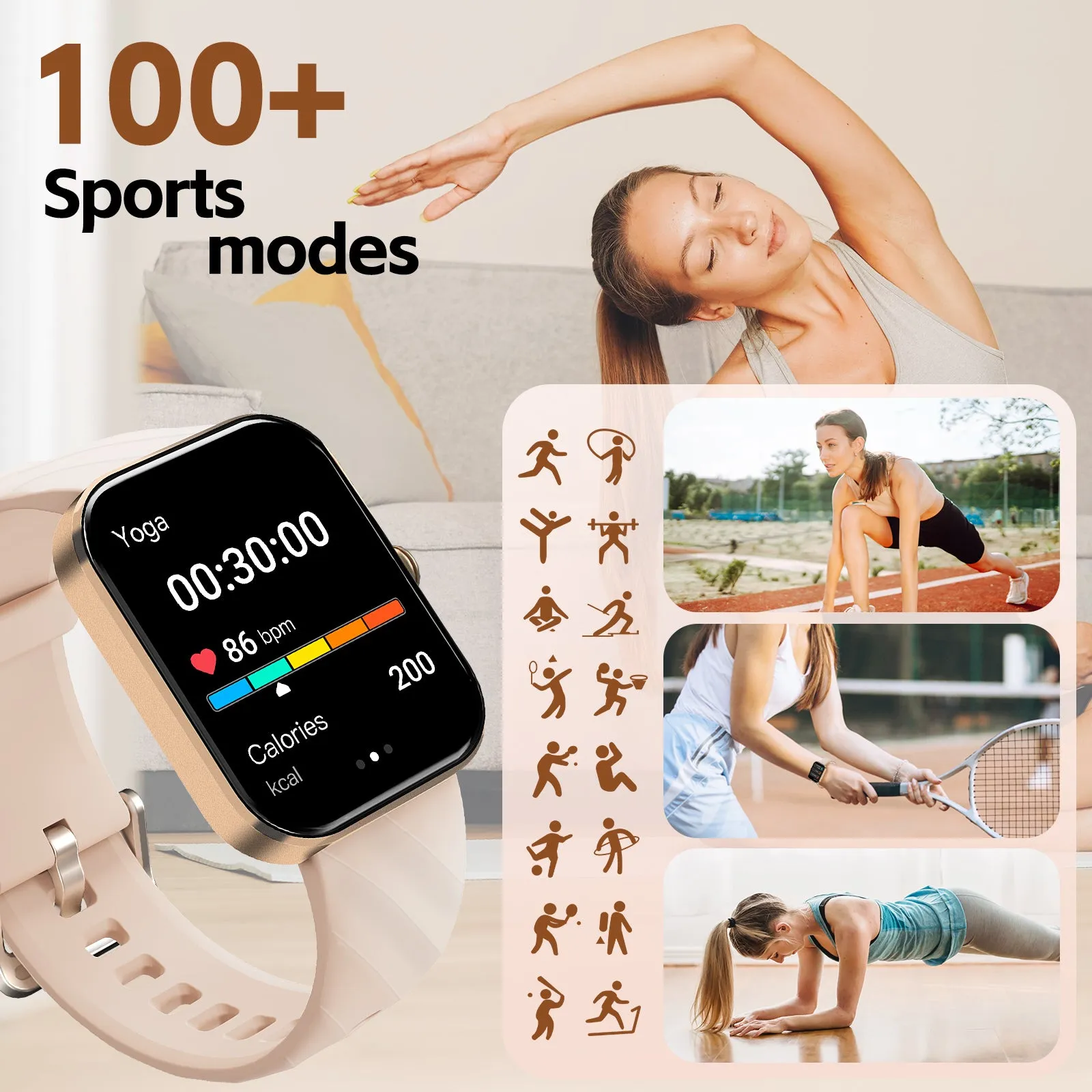 EIGIIS Smart Watches for Men Women 1.91”Fitness Tracker with Heart Rate Sleep Monitor Full Touch Screen Smartwatch Compatible with iPhone Android Phones