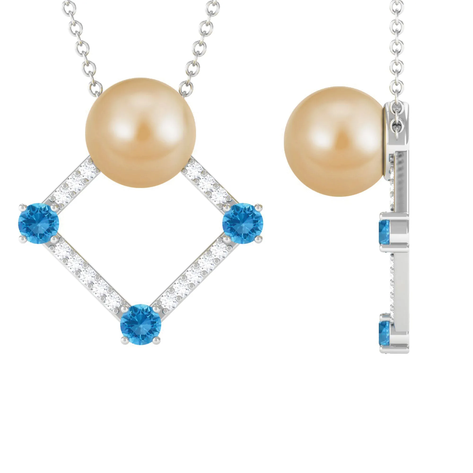 Golden South Sea Pearl Contemporary Necklace with Blue Topaz