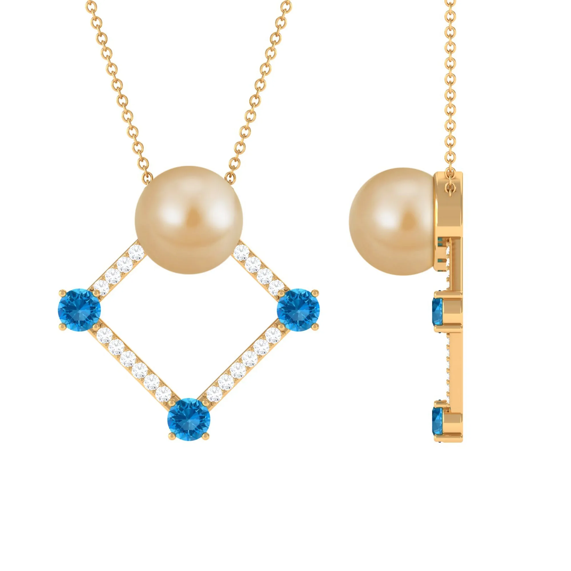 Golden South Sea Pearl Contemporary Necklace with Blue Topaz