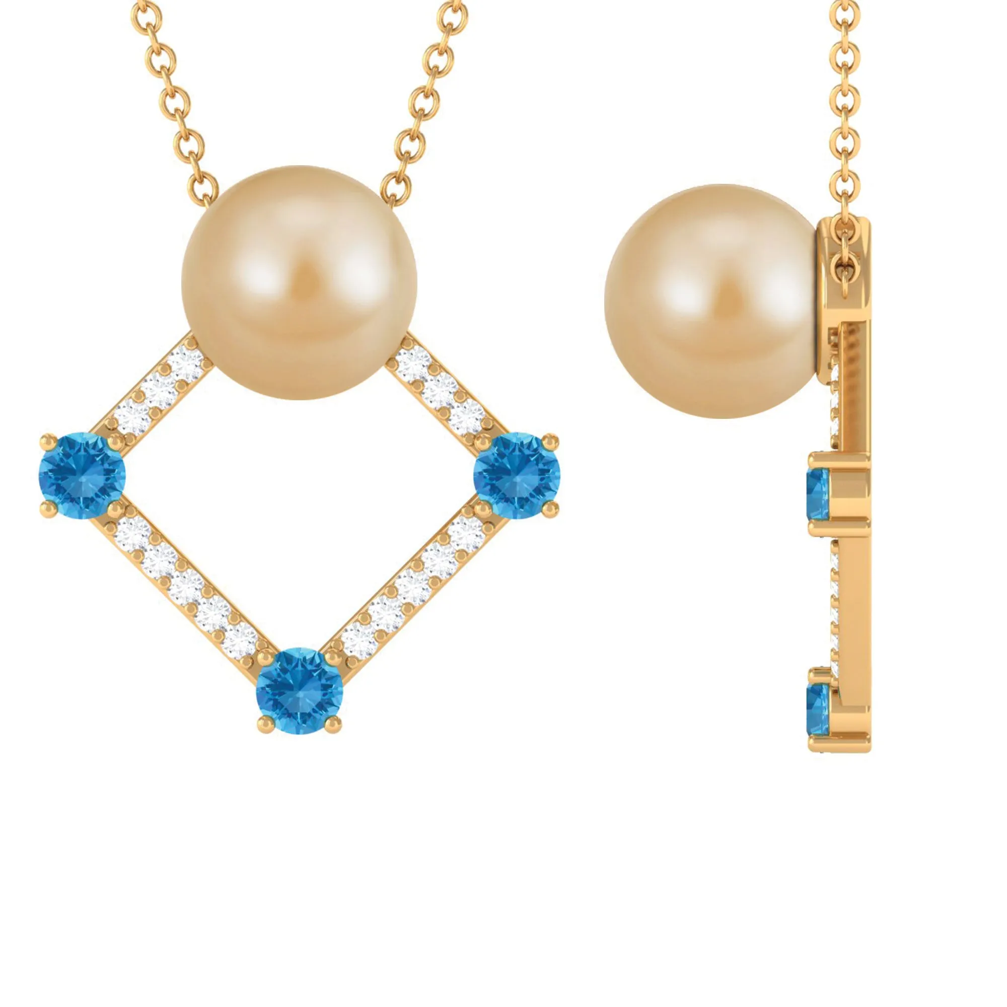 Golden South Sea Pearl Contemporary Necklace with Blue Topaz