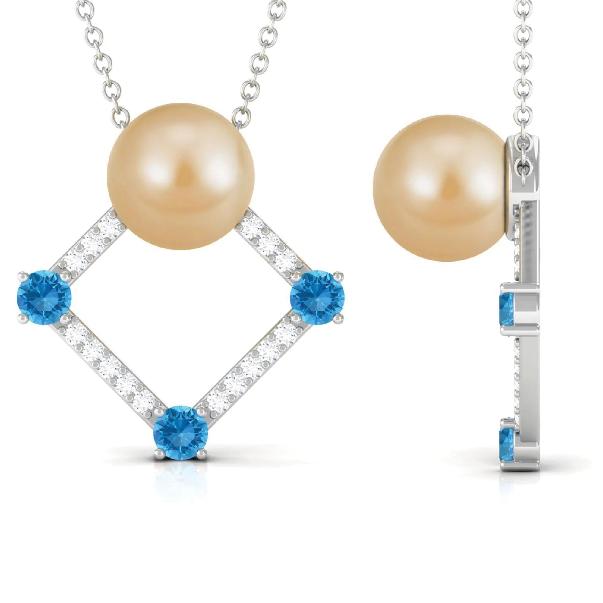 Golden South Sea Pearl Contemporary Necklace with Blue Topaz