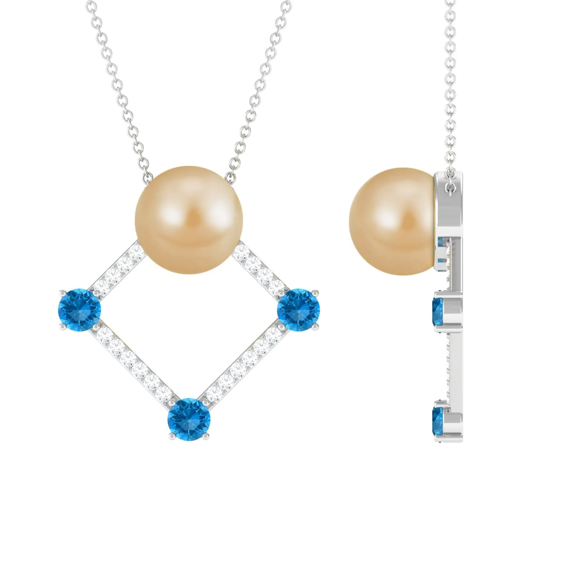 Golden South Sea Pearl Contemporary Necklace with Blue Topaz