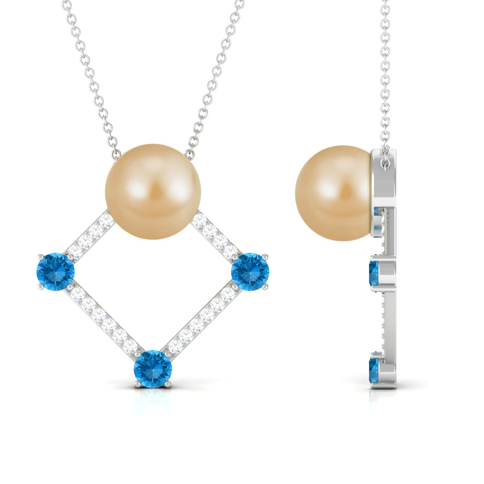 Golden South Sea Pearl Contemporary Necklace with Blue Topaz