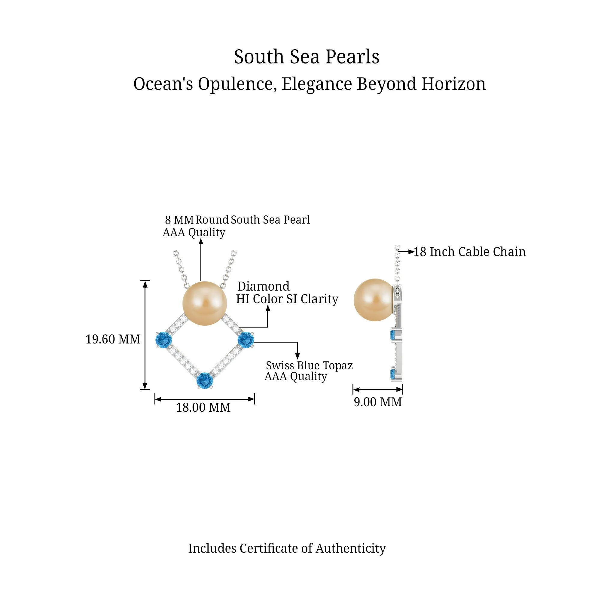 Golden South Sea Pearl Contemporary Necklace with Blue Topaz