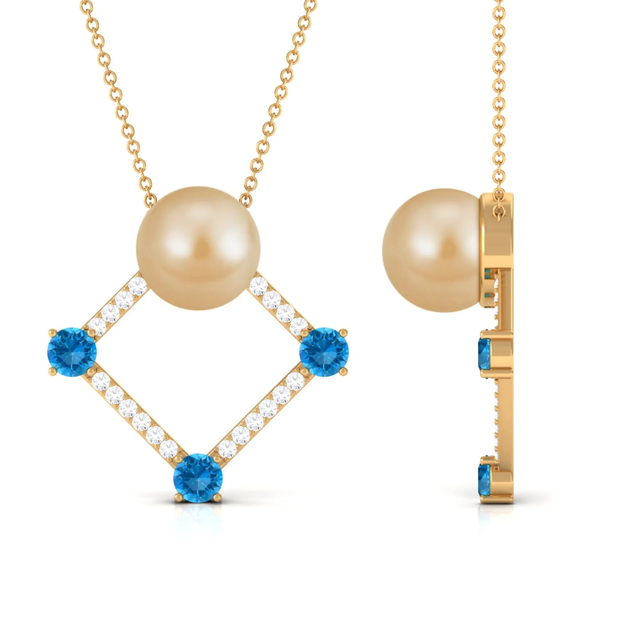 Golden South Sea Pearl Contemporary Necklace with Blue Topaz
