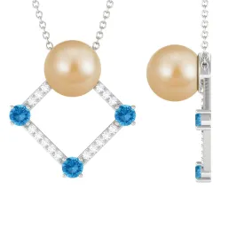 Golden South Sea Pearl Contemporary Necklace with Blue Topaz