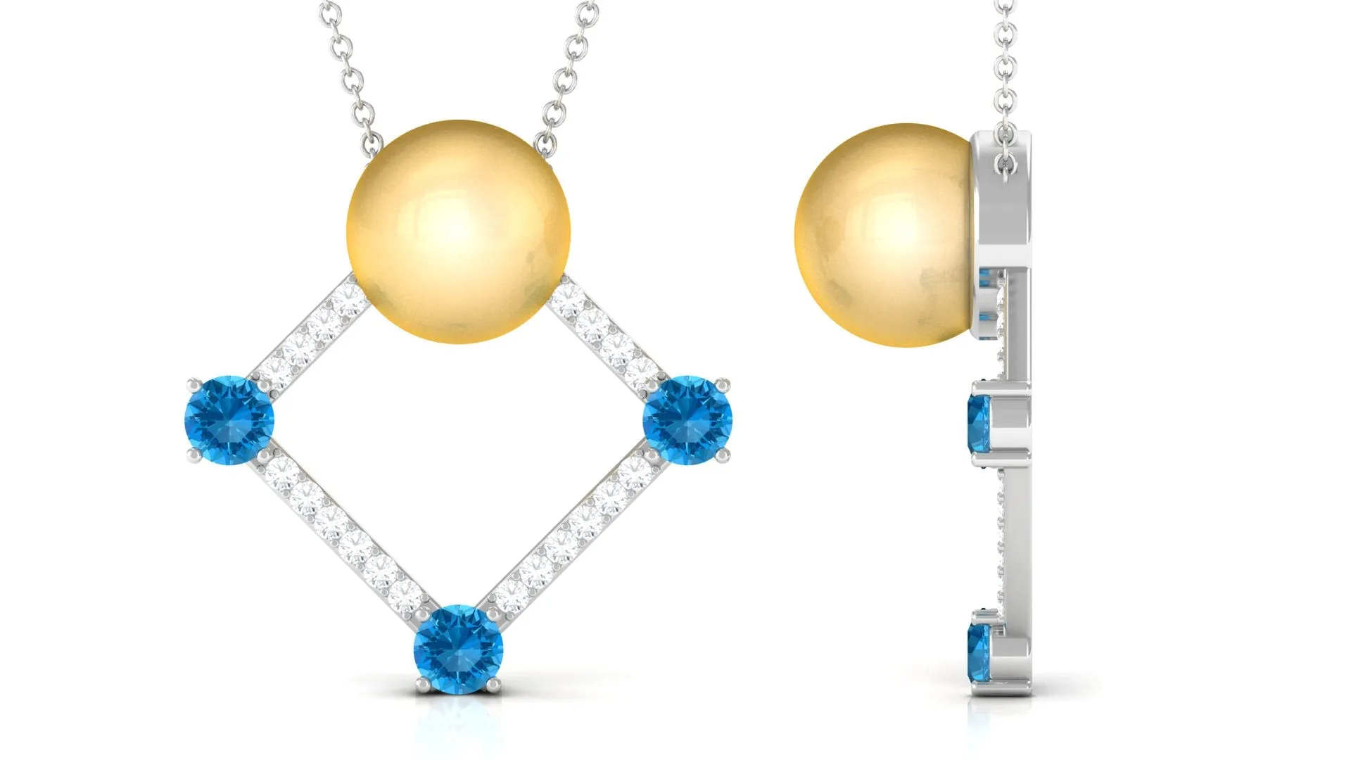 Golden South Sea Pearl Contemporary Necklace with Blue Topaz
