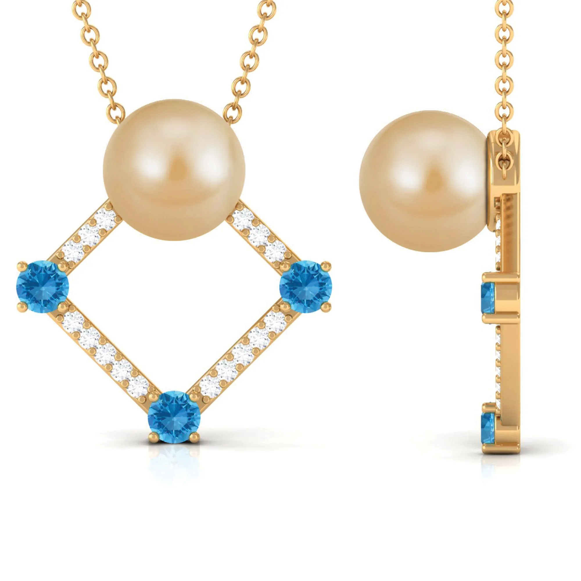 Golden South Sea Pearl Contemporary Necklace with Blue Topaz