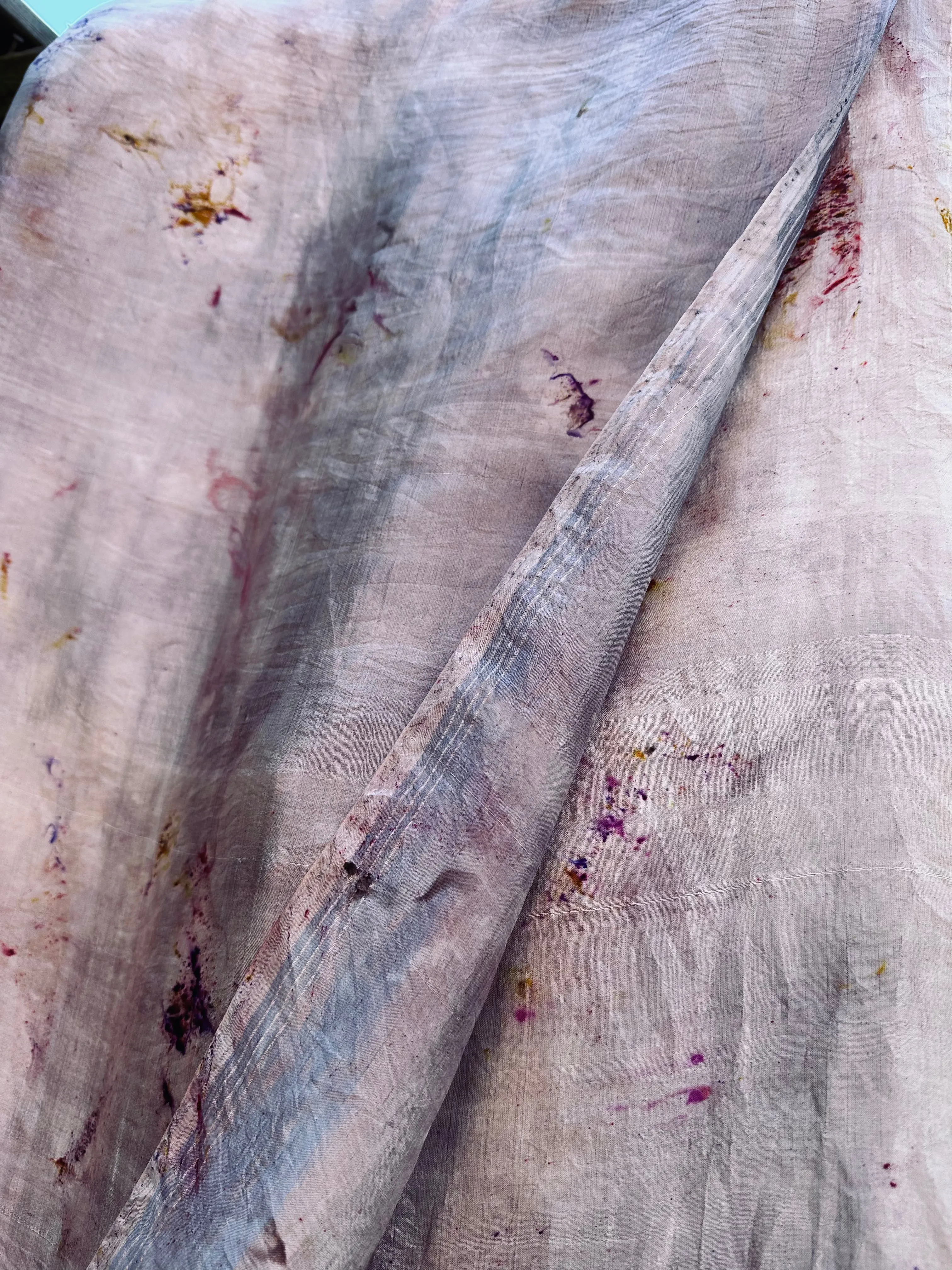 Hand Dyed Silk Shawl/Wrap/Scarf "Up to No Good (#3)" Silver Grey Taupe Brown Gold Purple Pink Violet Yellow Red Rust Copper Mulberry Silk Shawl 36” x 100” 94cm x 250cm