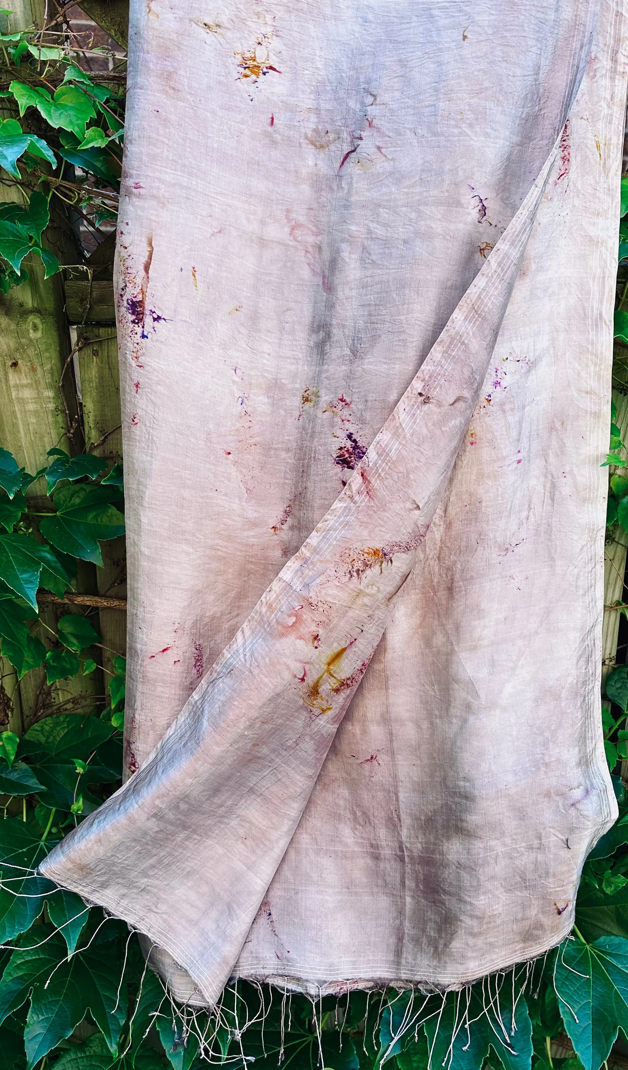 Hand Dyed Silk Shawl/Wrap/Scarf "Up to No Good (#3)" Silver Grey Taupe Brown Gold Purple Pink Violet Yellow Red Rust Copper Mulberry Silk Shawl 36” x 100” 94cm x 250cm