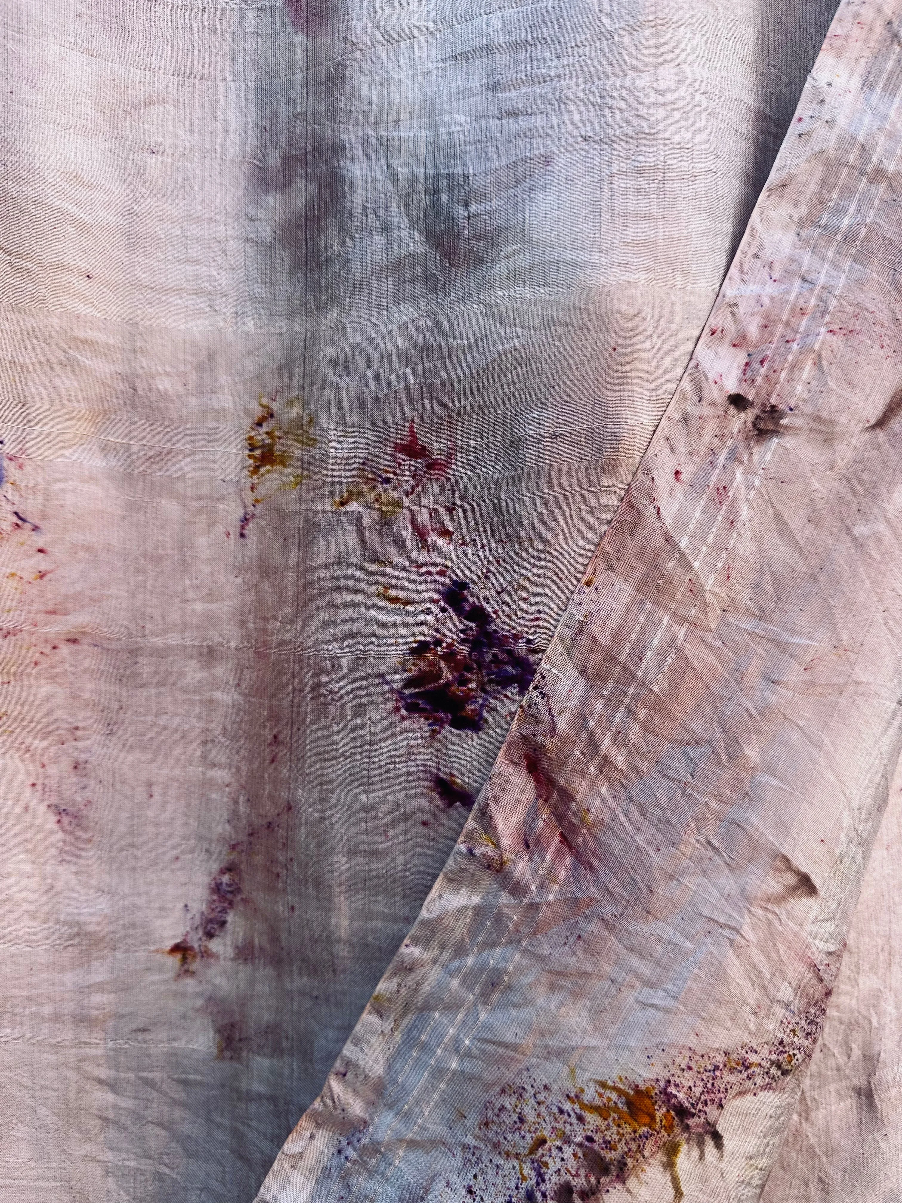 Hand Dyed Silk Shawl/Wrap/Scarf "Up to No Good (#3)" Silver Grey Taupe Brown Gold Purple Pink Violet Yellow Red Rust Copper Mulberry Silk Shawl 36” x 100” 94cm x 250cm