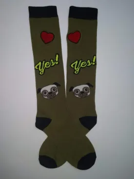 Heart Yes Dog Pug Head Knee High Socks