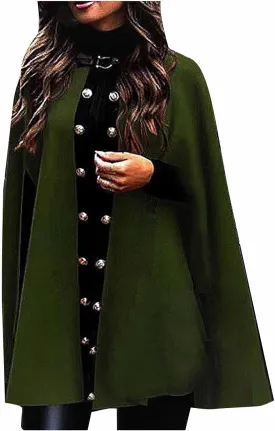 HGps8w Women's Elegant Cloak Wool-Blend Cape Coat Winter Trench Coat Open Front Poncho Batwing Poncho Cardigans