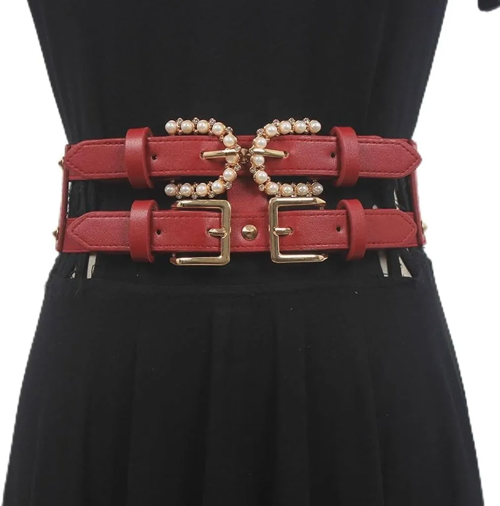 JSEIAJB Ladies elastic high grade wide waist seal with skirt fashion cool decorative row high sense belt