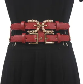 JSEIAJB Ladies elastic high grade wide waist seal with skirt fashion cool decorative row high sense belt
