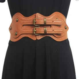 JSEIAJB Wide belt decorative skirt vintage buckle elastic waist sealing women's high sense of Mongolian trench coat
