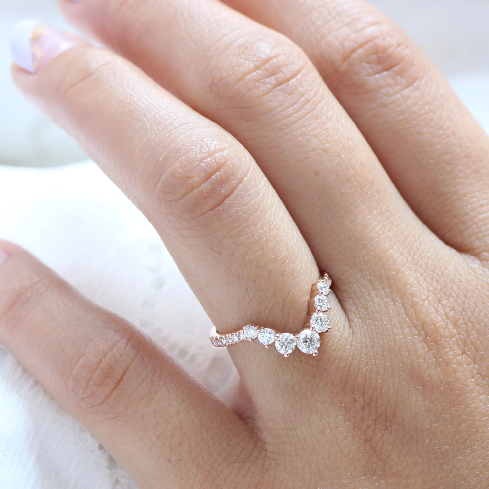 Large 7 Diamond Wedding Ring in Deep U Shaped Pave Band