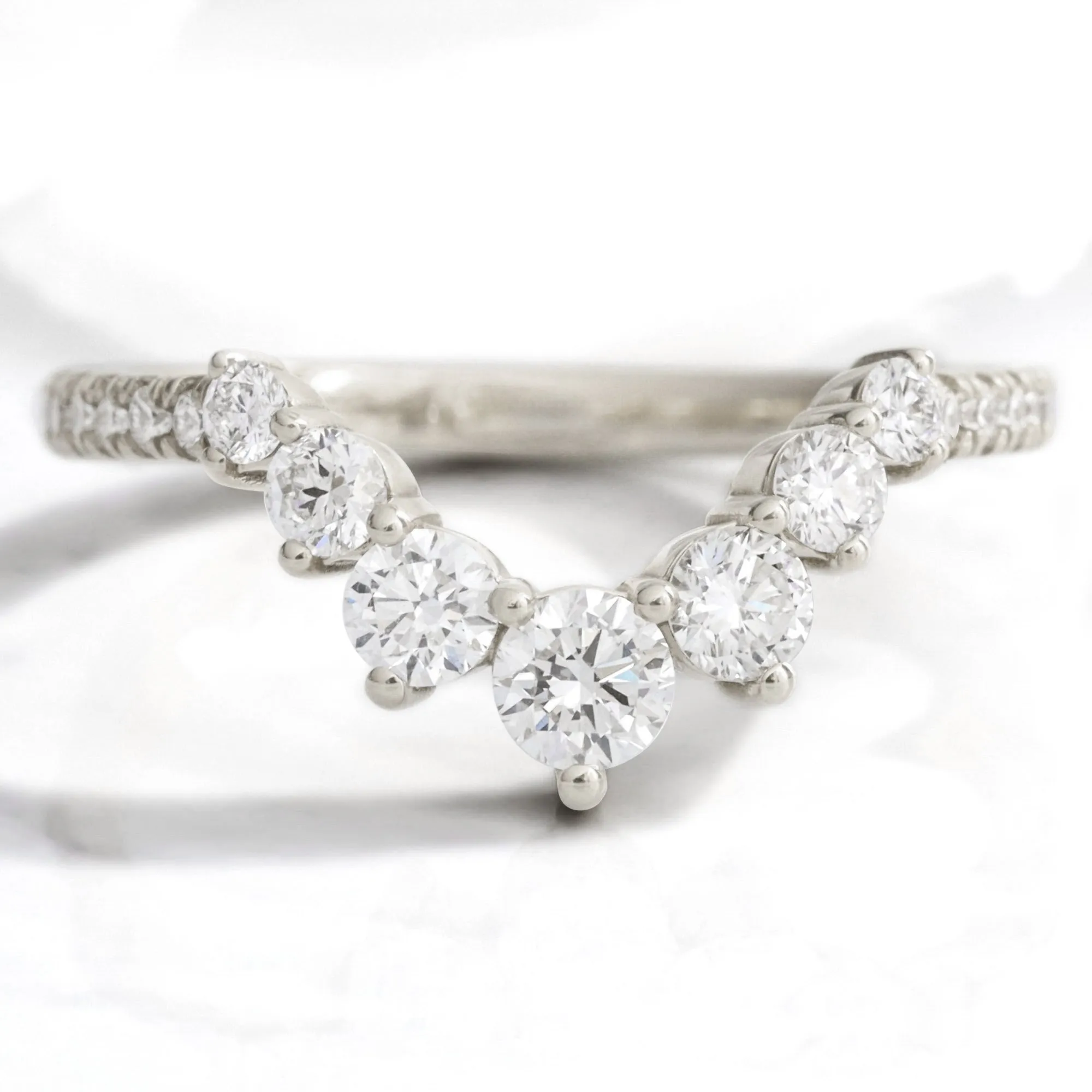 Large 7 Diamond Wedding Ring in Deep U Shaped Pave Band